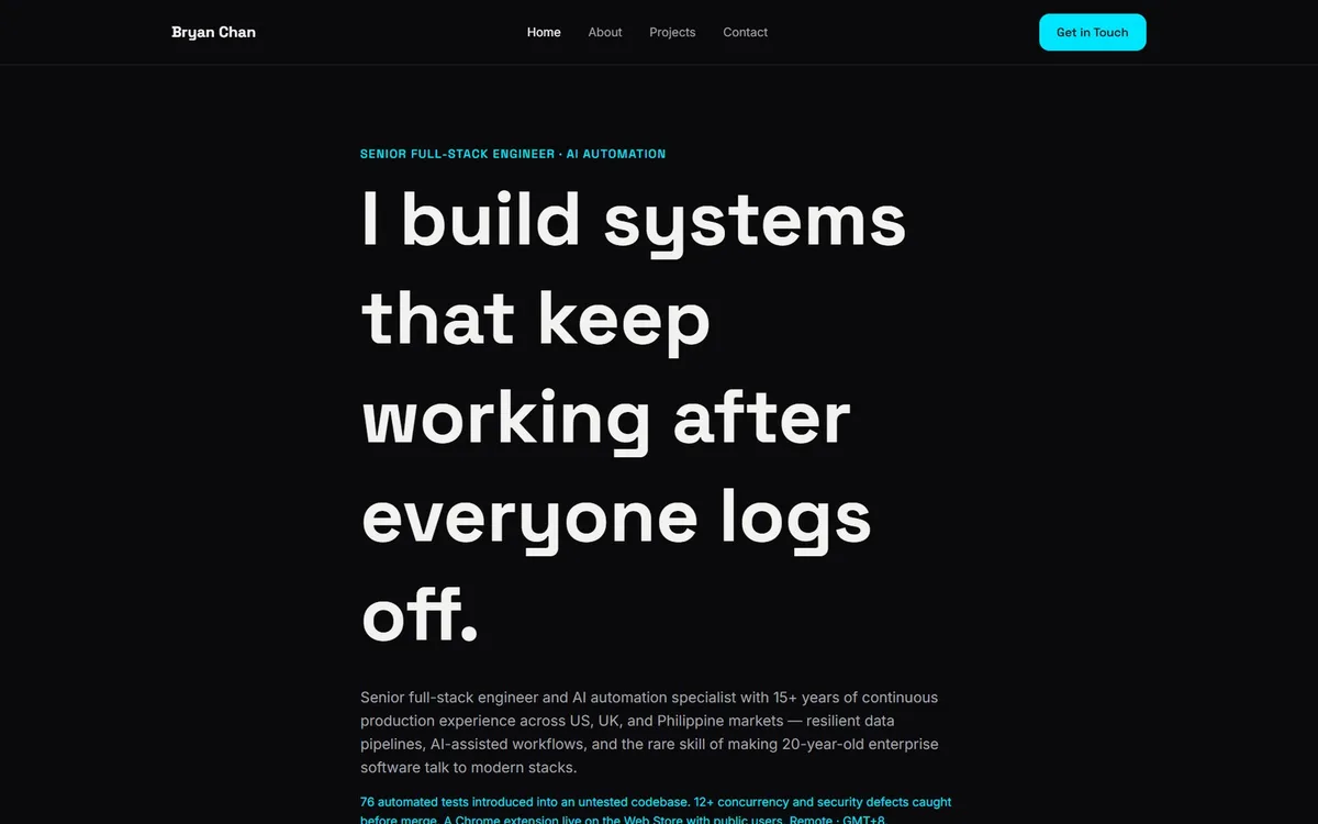 Personal portfolio site homepage