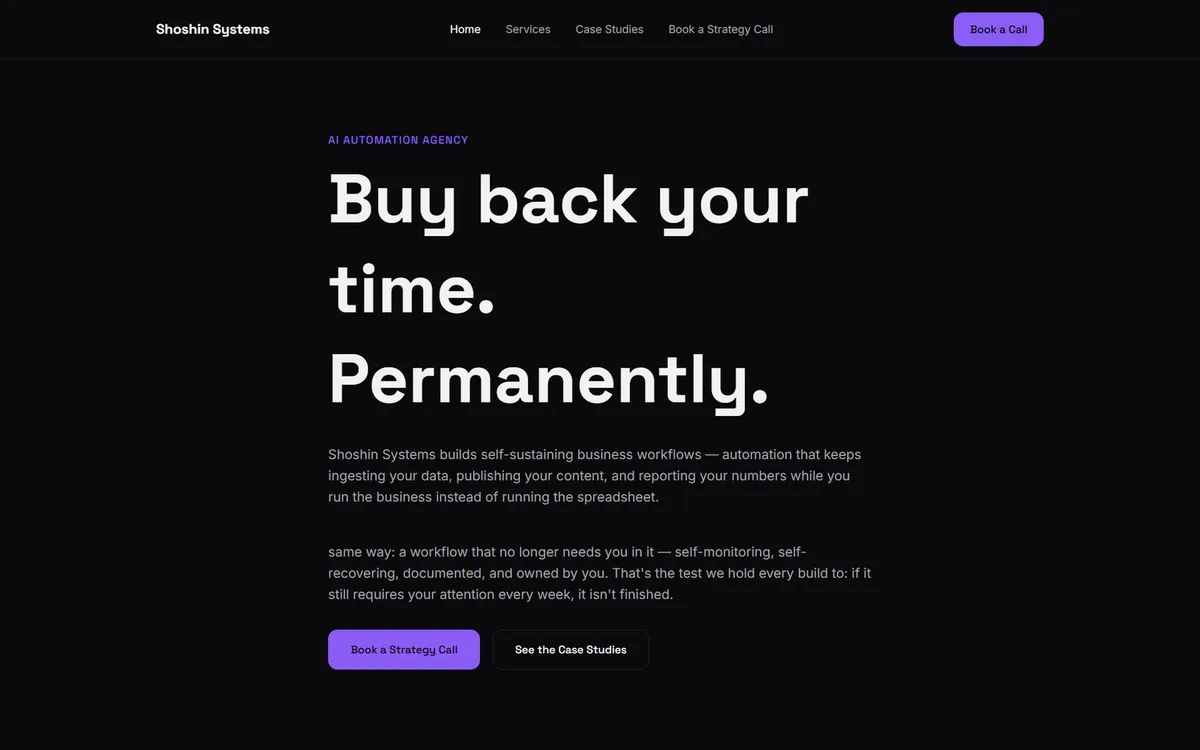 Shoshin Systems agency site homepage